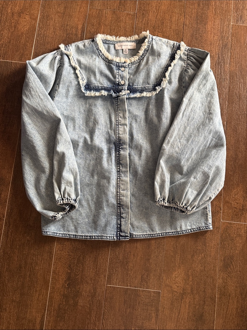 Something Navy Denim Long-Sleeve shirt with Frayed Yoke